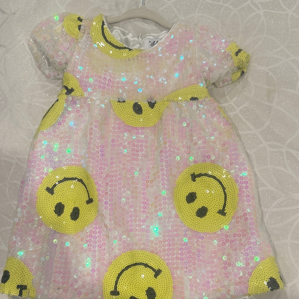 Lola + The Boys Pink Sequin Smile Face Dress